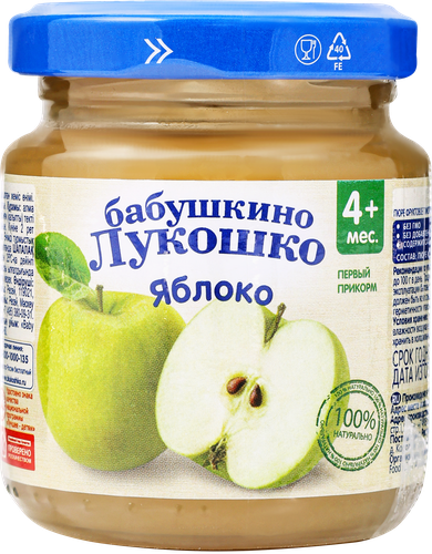 

Пюре фруктовое Бабушкино лукошко Яблоко без сахара с 4 месяцев 100 г