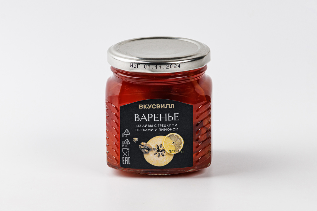 

Варенье из айвы ВкусВилл с грецкими орехами и лимоном 330 г