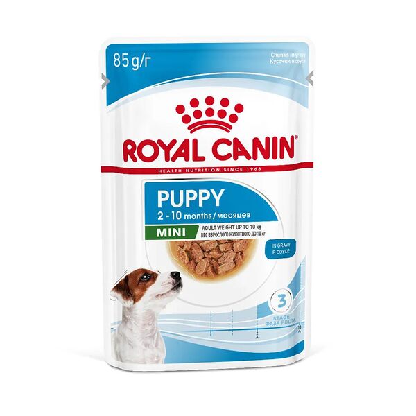 Корм для щенков Royal Canin Mini для мелких пород до 10 месяцев кусочки в соусе 85 г
