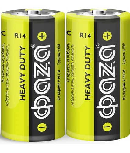 

Батарейки ФАZА R14 C Heavy Duty Shrink 2, солевые, 2 шт в упаковке