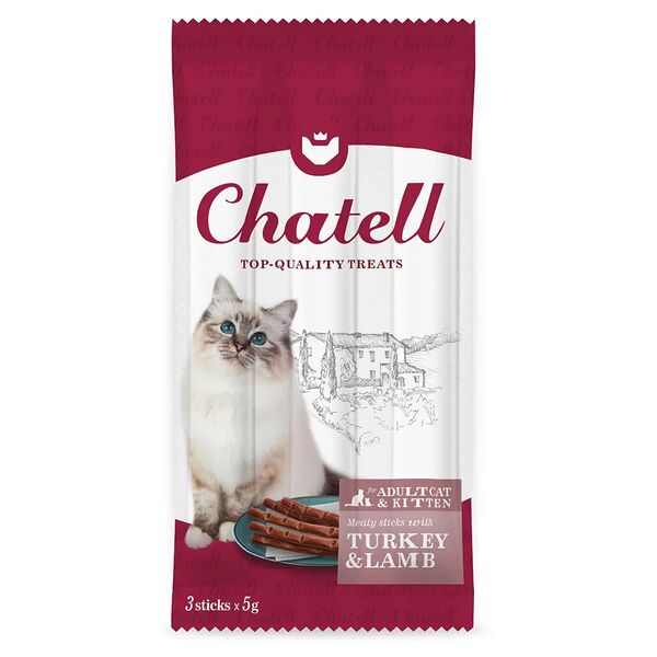 Лакомство Chatell для взрослых кошек и котят с индейкой и ягнёнком 3 шт, 15 г