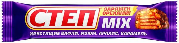 Батончик вафельный Степ Mix Изюм-арахис-карамель 40 г