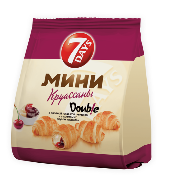 Мини круассаны 7 Days c двойной начинкой: вишня и с кремом со вкусом ваниль 265 г