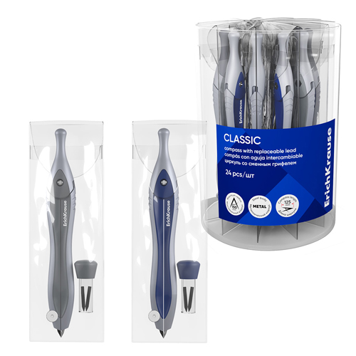 

Циркуль ErichKrause металлический Classic, 125 мм, со сменными грифелями, цвет в ассортименте