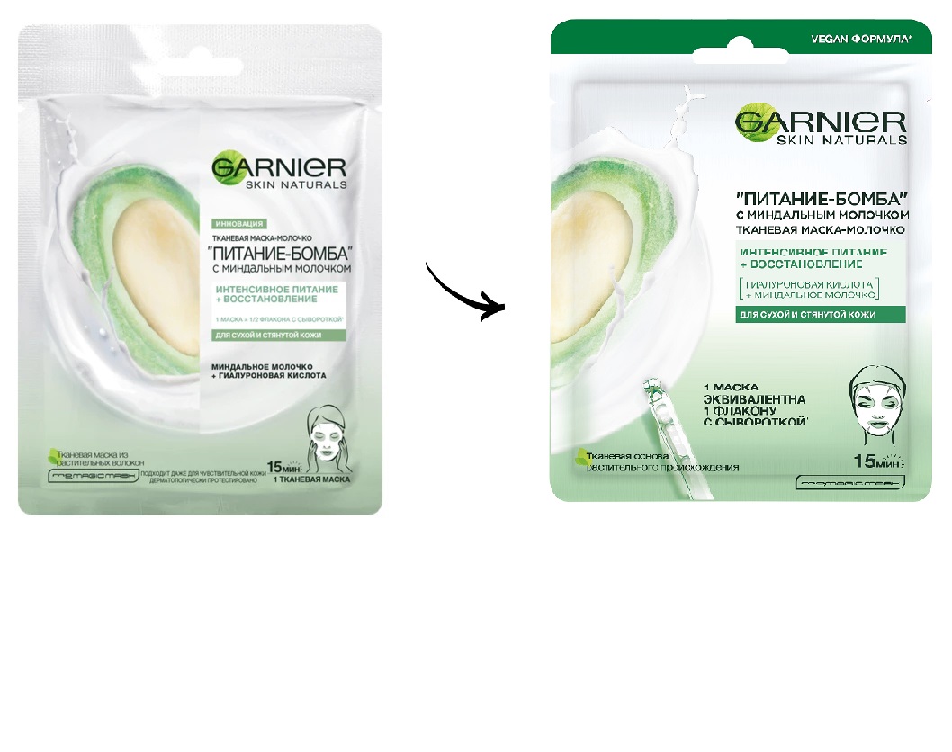 

Маска для лица Garnier Питание-Бомба с миндальным молочком тканевая саше 28 г