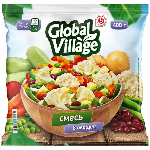 Смесь овощная Global Village 8 Овощей быстрозамороженная 400 г