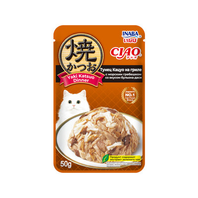 Влажный корм для кошек Inaba Ciao Ужин с Яки Кацуо (Yaki Katsuo Dinner) Тунец Кацуо на гриле морской гребешок бульон даси 50 г