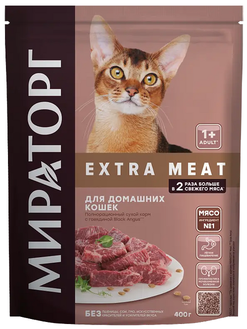 

Сухой корм Мираторг Extra Meat для домашних кошек старше 1 года Говядина Black Angus 400 г