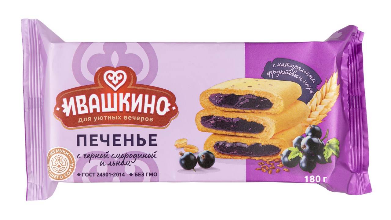 

Печенье Ивашкино сдобное с черной смородиной и льном, 180 г