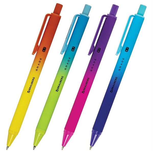 Ручка шариковая Brauberg автоматическая Grade soft-touch синяя 0.7 мм линия 0.35 мм цвет в ассортименте 1 шт.