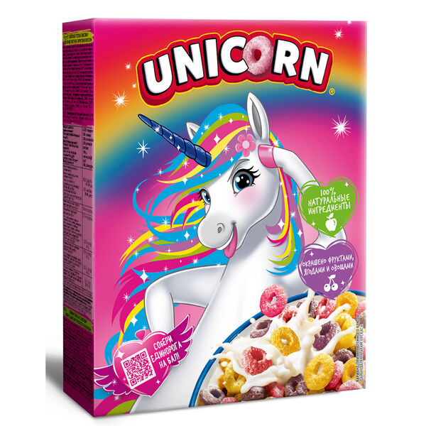 Готовый завтрак Unicorn Радужные колечки с фруктовым вкусом 195 г