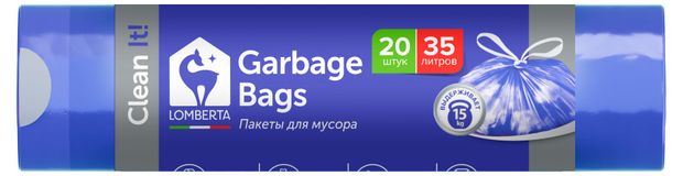 

Пакет для мусора Lomberta с затяжкой синий 35 л, 20 шт.