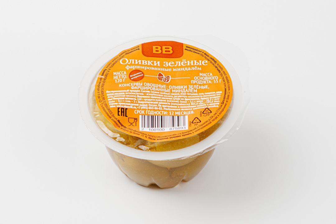 

Оливки зеленые фаршированные миндалем 120 г