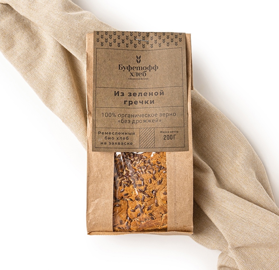 

Хлеб из Зеленой гречки на закваске бездрожжевой, цельнозерновой органический Буфетофф 200 г