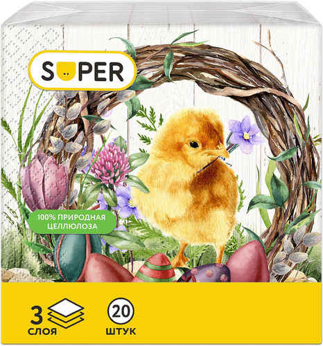 

Салфетки бумажные Super Пасхальные 3 слоя 20 шт дизайн в ассортименте