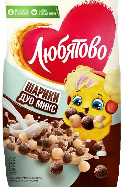 Готовый завтрак Любятово Шарики шоколадные Дуо Микс 200г