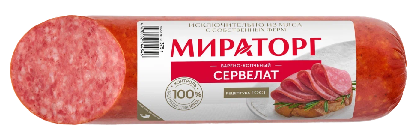 

Сервелат Мираторг варёно-копчёный ГОСТ 375 г