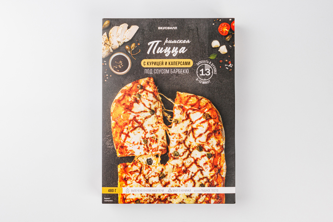 

Пицца римская ВкусВилл с курицей и каперсами под соусом барбекю, замороженная 480 г