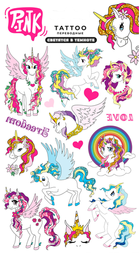 

Наклейки-тату Priority Единороги светящиеся переводные 11 х 20 см