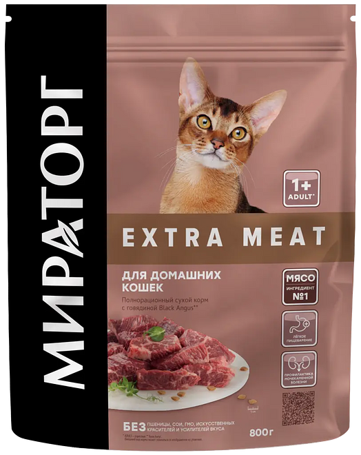 

Сухой корм Мираторг с говядиной Black Angus Extra Meat для домашних кошек старше 1 года 800 г