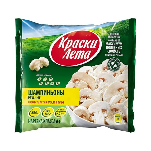 Шампиньоны Краски Лета резаные быстрозамороженные 400г