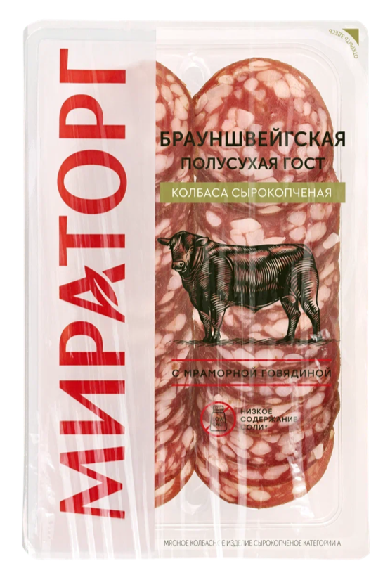 

Колбаса сырокопчёная Брауншвейгская Мираторг нарезка 100 г