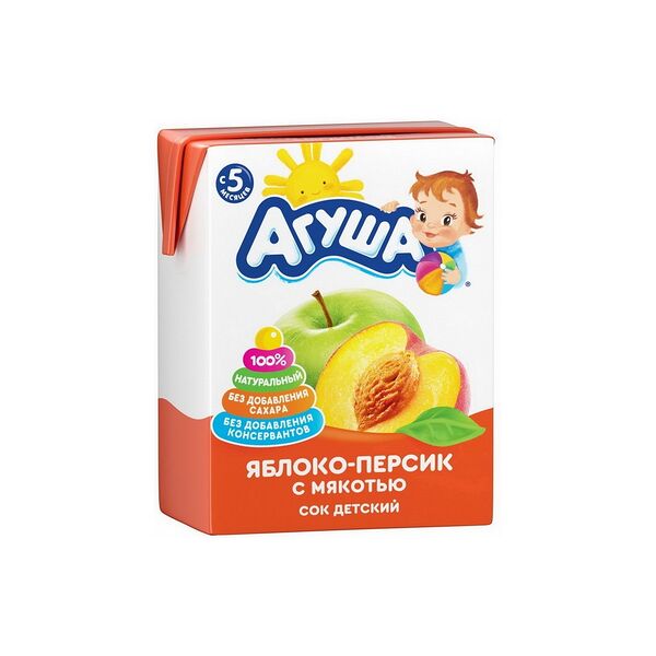 Сок Агуша яблоко и персик восст паст с 5мес 0,2л ДП