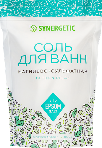 Соль для ванны магниево-сульфатная Synergetic Detox&Relax 1 кг