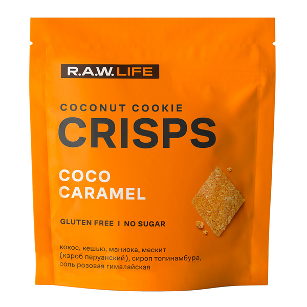 Печенье кокосовое R.A.W.Life Crisps Кокос-Карамель без глютена, без сахара 35 г