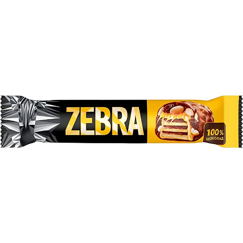 

Вафли глазированные Zebra Мягкая карамель, арахис и изюм 40 г