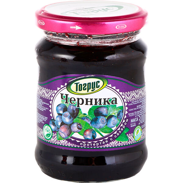 Ягода протертая с сахаром ТОГРУС черника ст/бан 300г