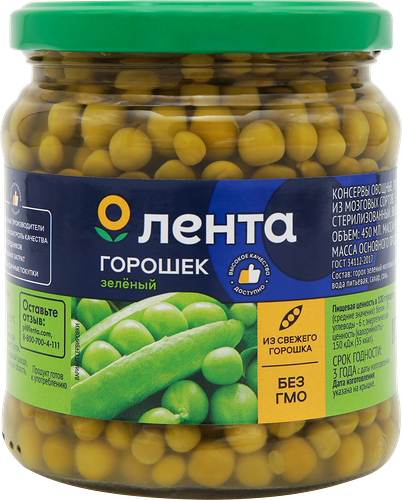 Горошек зеленый Лента, 450 г