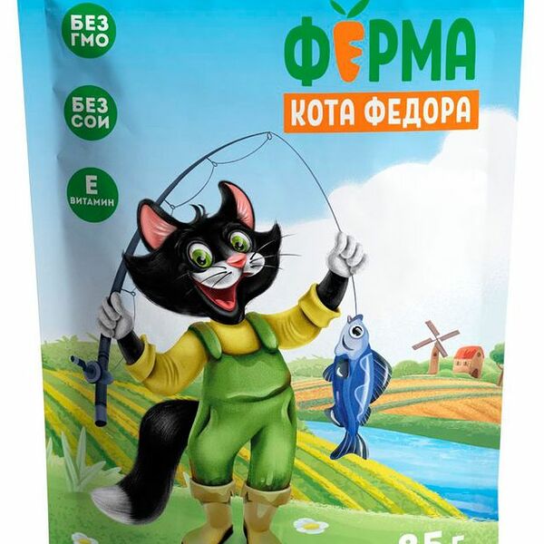 Влажный корм для кошек Ферма кота Фёдора рыбные кусочки с лососем, креветками и форелью 85 г