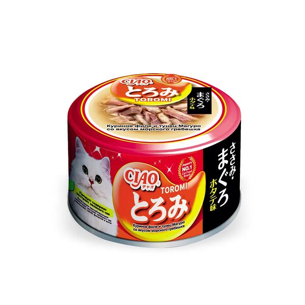 Консервы для кошек Inaba Ciao Toromi Курица с тунцом Магуро и морским гребешком 80 г