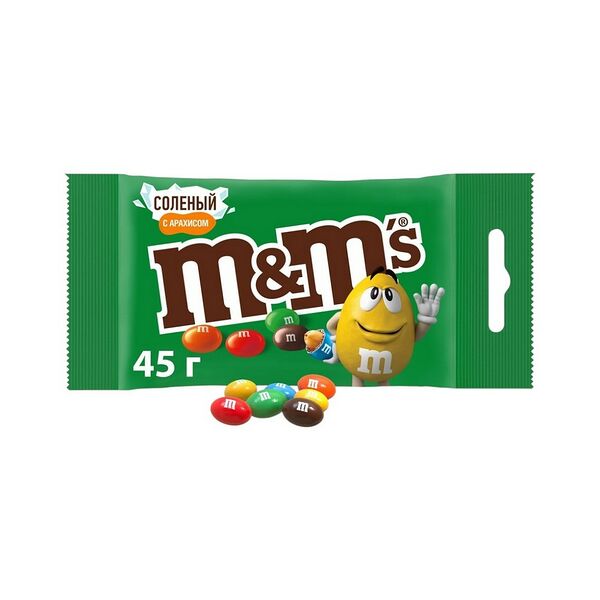 Драже M&M's Соленый с арахисом с арах солью и молоч шоколад покр хруст разноцвет глаз 80г