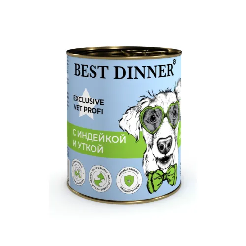 

Влажный корм Best Dinner Hypoallergenic для профилактики пищевой аллергии у собак с индейкой и уткой 340 г