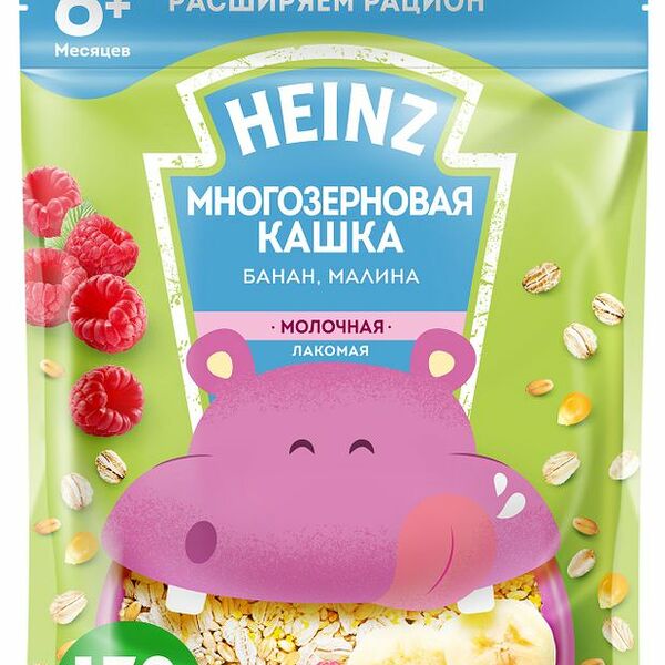 Каша детская Heinz Лакомая молочная многозерновая с малиной и бананом, с 6 месяцев 170г