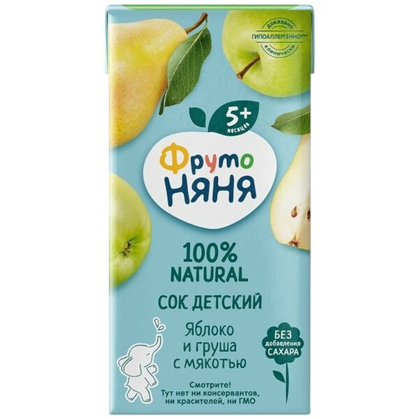 Сок ФрутоНяня яблоко груша с мякотью 0,2л ДП