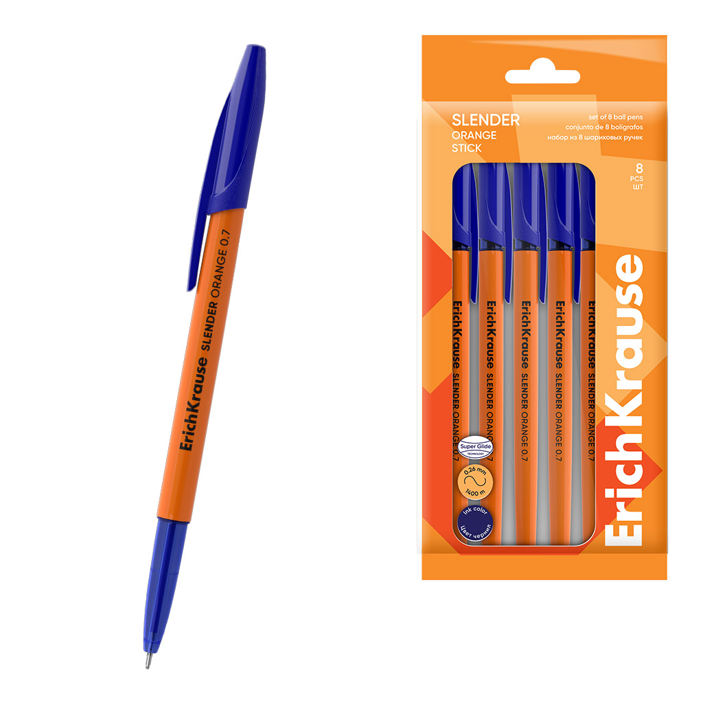 

Набор ручек ErichKrause шариковых Slender Stick Orange 0.7, синий
