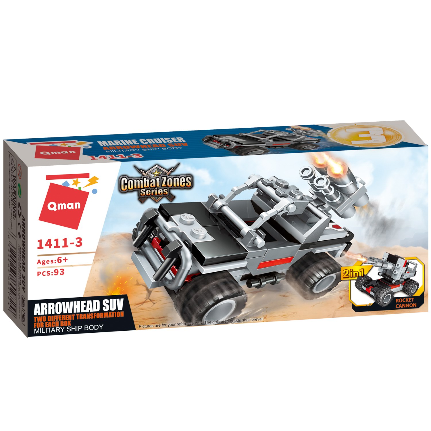 

Конструктор Qman комбат зона боевая техника 2в1 внедорожник с пусковой установкой 93 детали 1411 q/1