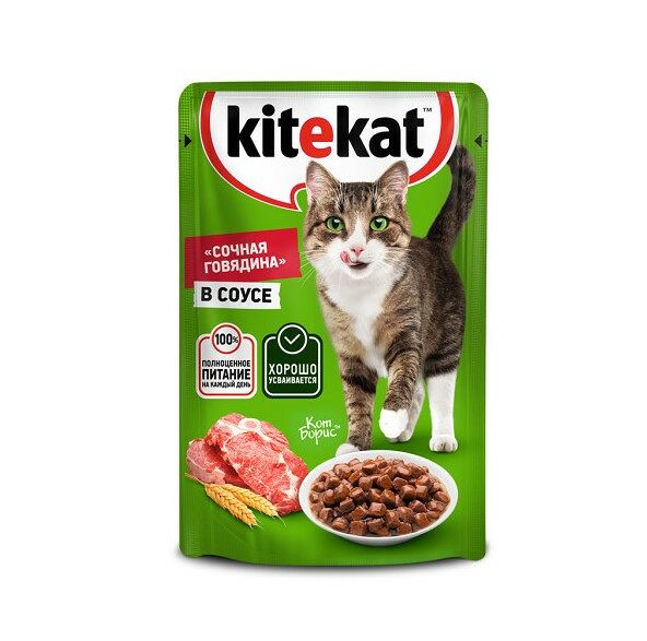 Влажный корм для кошек Kitekat сочная говядина в соусе 85 г