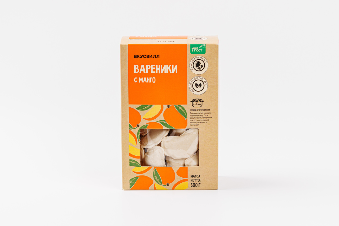 

Вареники ВкусВилл с манго замороженные 500 г