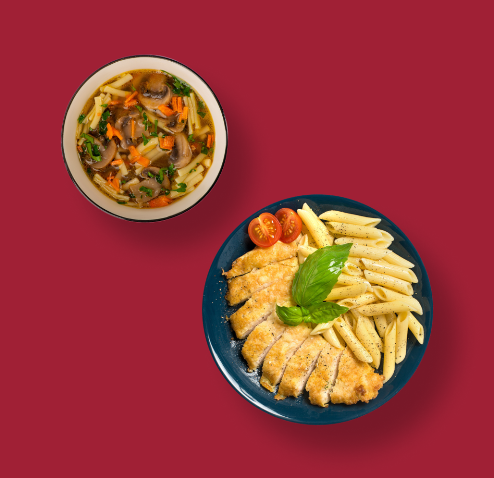 

Ланч Суп-лапша грибная 270 г + Бризоль из филе цыпленка-бройлера с пастой пенне «Уже готово» 270 г, Россия