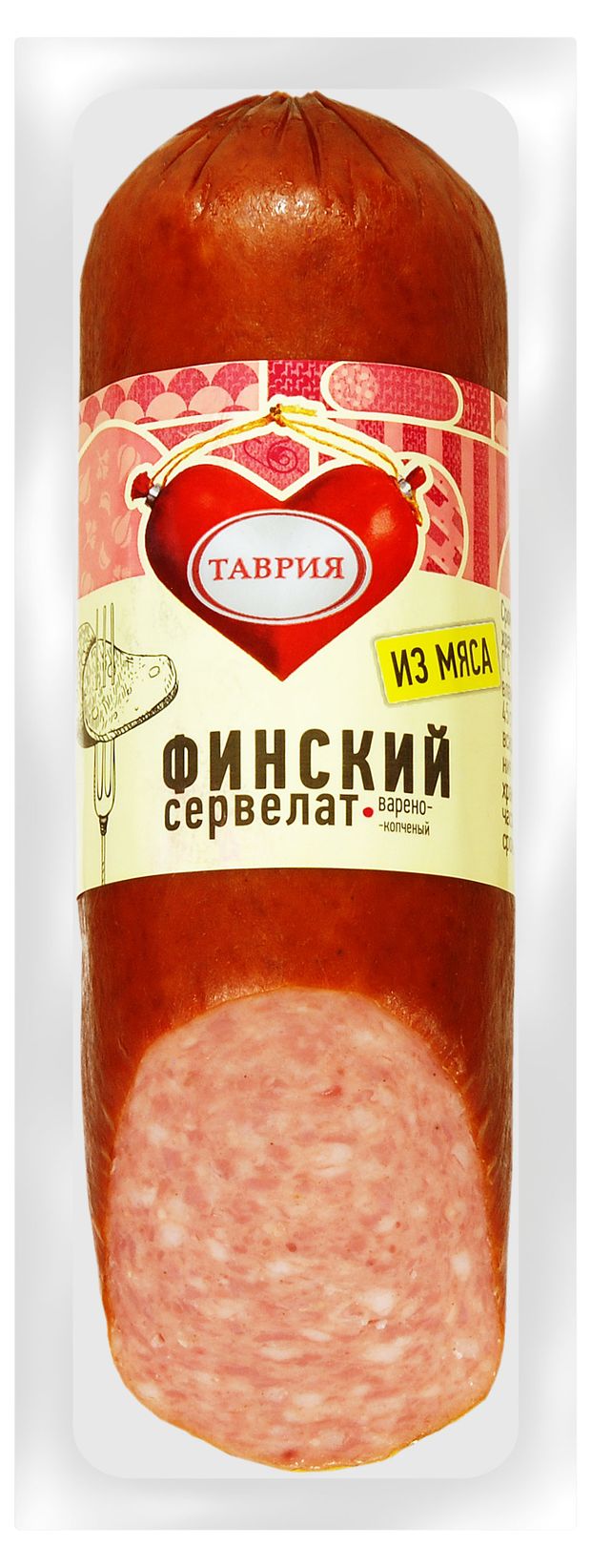 

Колбаса копчено-вареная из мяса птицы Таврия Филейный Сервелат 350 г