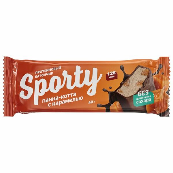 Батончик Sporty Панна-котта с карамелью протеиновый глазированный 40 г