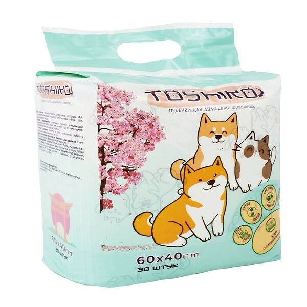 Пеленки Toshiko впитывающие одноразовые с ароматом сакуры 60*40см 30шт