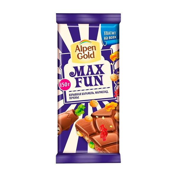 Шоколад Alpen Gold Max Fun молочный Взрывная карамель, мармелад, печенье 150 г