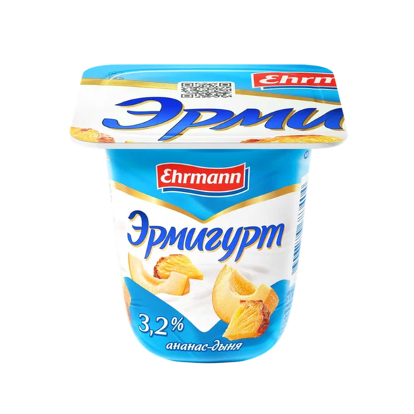 Йогурт Эрмигурт молочный 3,2% с ананасом и дыней 100 г, 1 шт