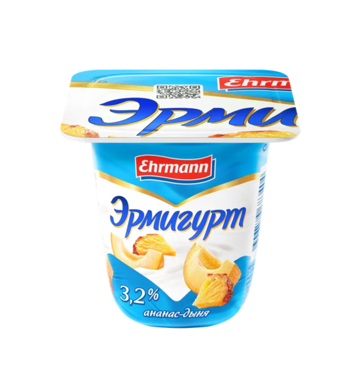 

Йогурт Эрмигурт Молочный 3.2% с ананасом и дыней 100 г 1 шт.