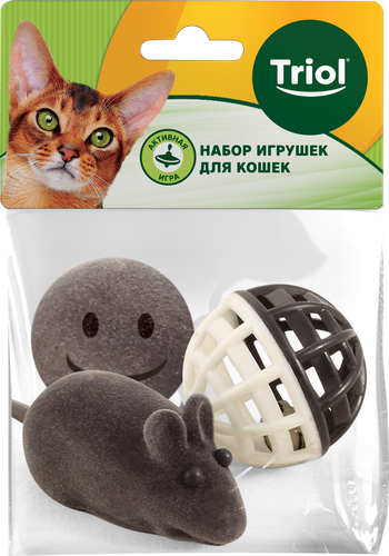 

Набор игрушек для кошек Triol Мяч сетчатый мяч-смайлик мышка 3 шт.
